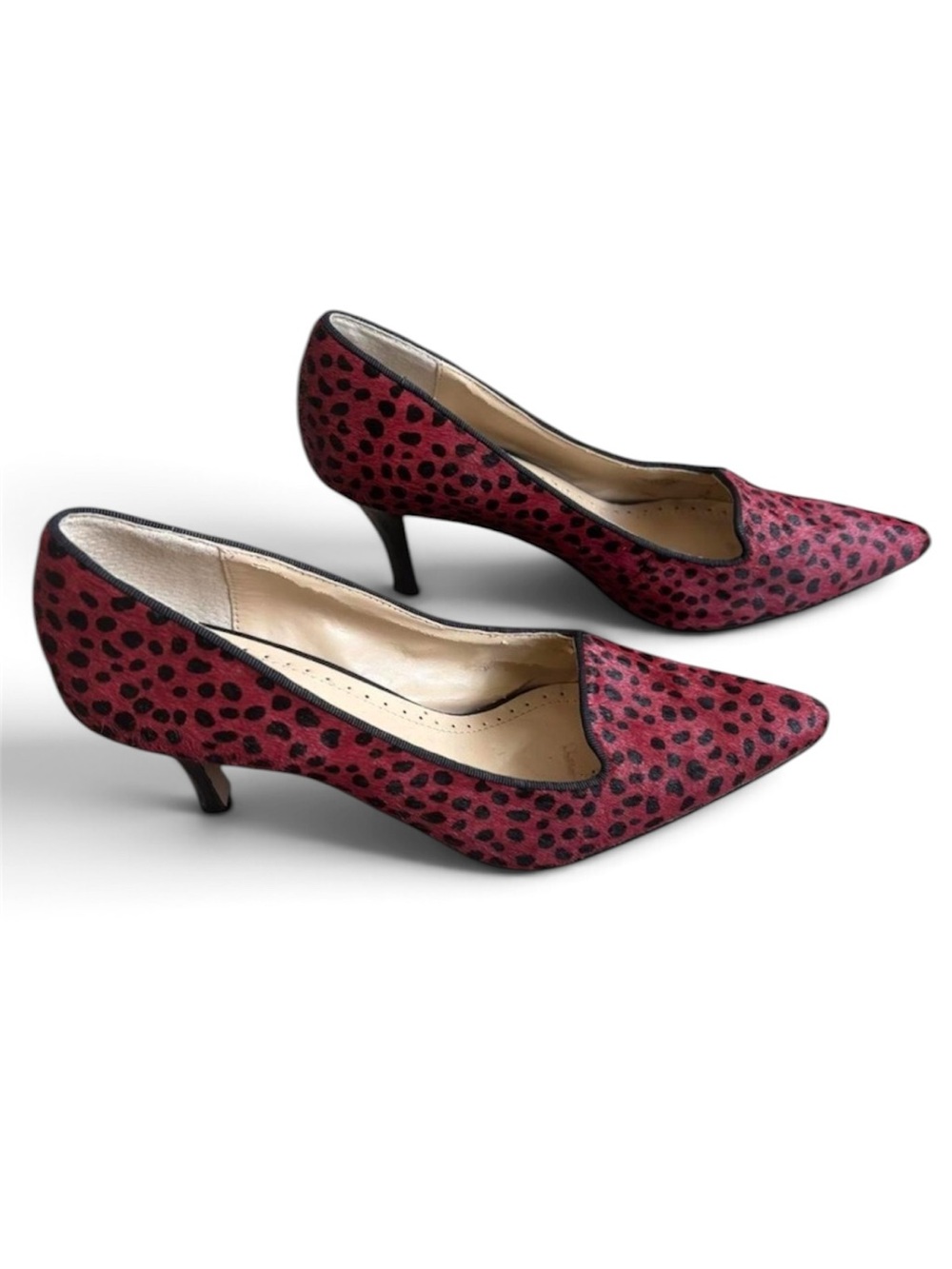 Adrienne Vittadini Calf Hair Pointed Toe Pumps 7.5 Magenta Leopard Heels